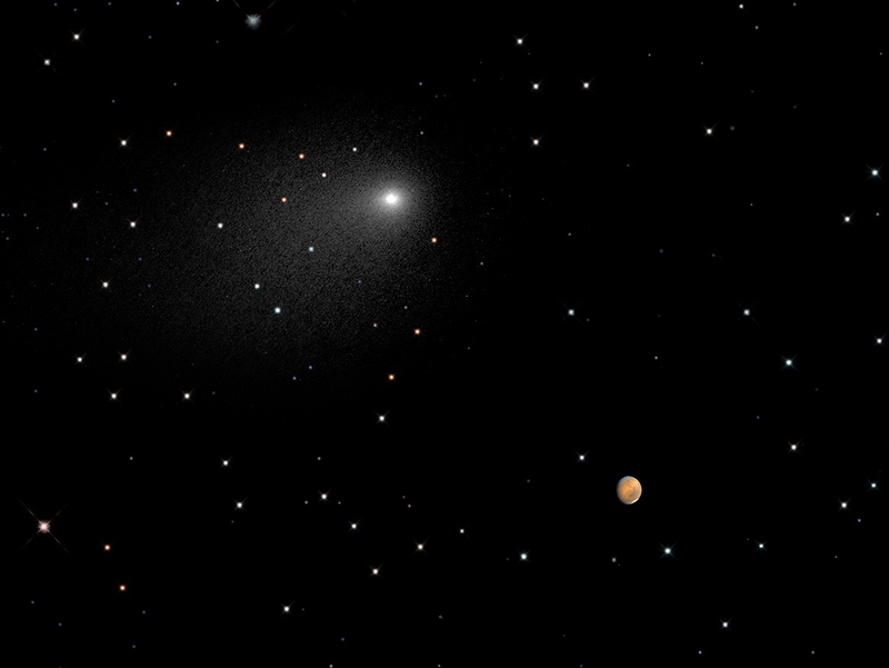 Illustration for article titled El Hubble capta una imagen única de Marte y el cometa Siding Spring